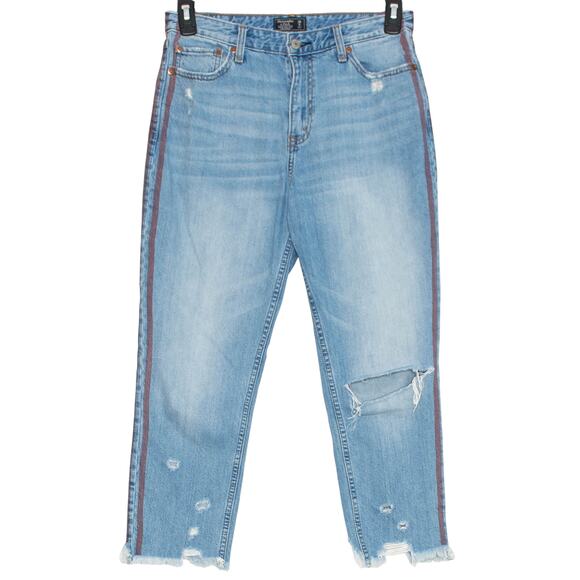 Abercrombie Jeans Annie High Rise Girlfriend Distressed Raw Hem Blue 6/28 Short - Picture 1 of 6